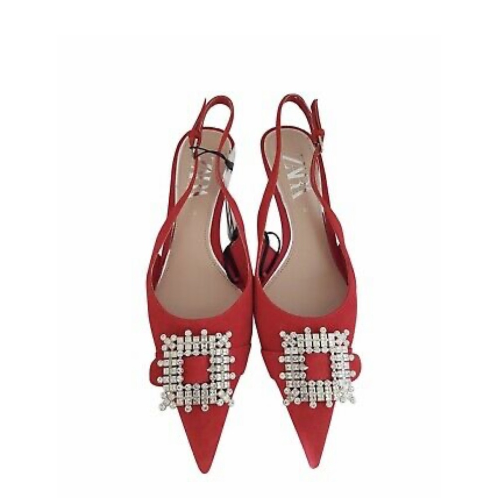 Zara Red Slingback Jewel Shoes